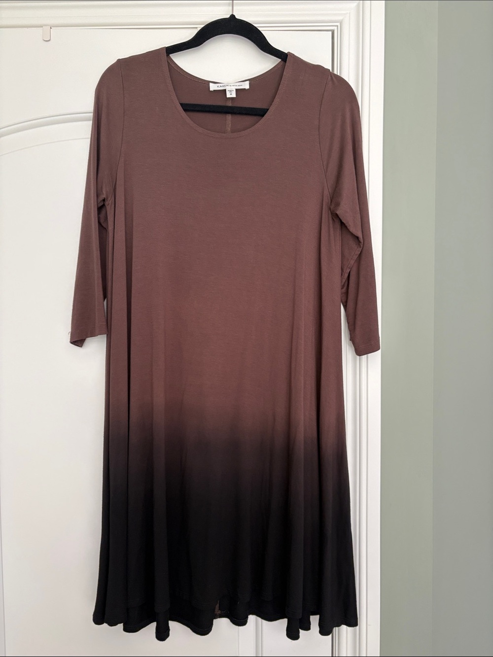 Karen Kane Brown to Black Ombre 3/4 length sleeve Swing Dress